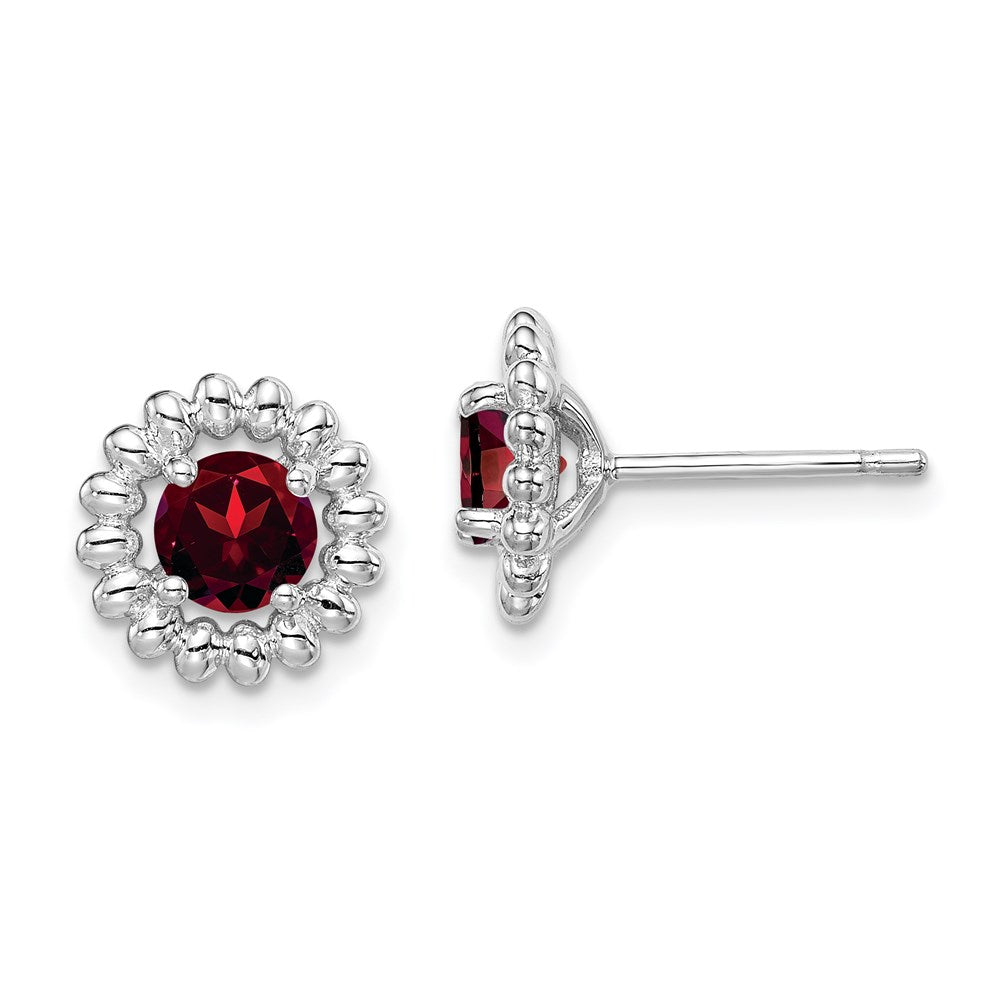 QE14495JAN Sterling Silver Rhod-plat Garnet Earrings