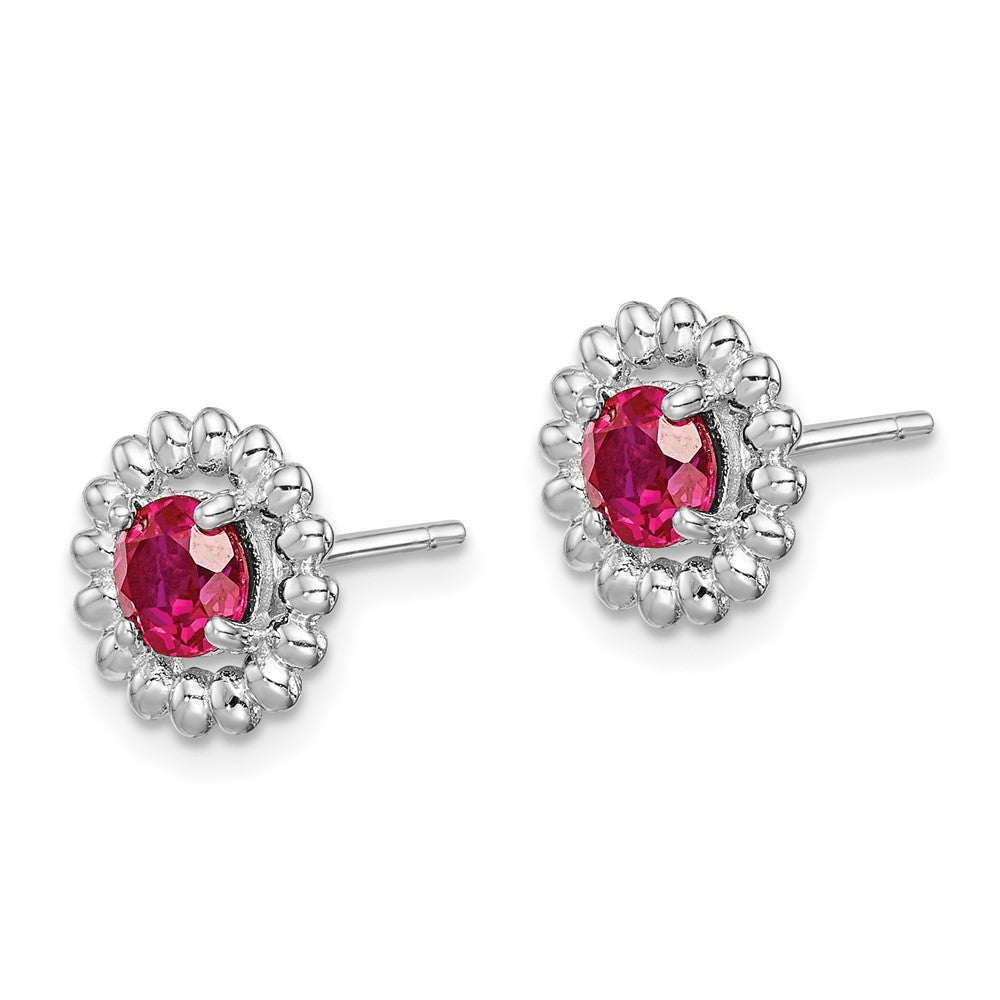 QE14495JUL Sterling Silver Rhod-plat Created Ruby Earrings