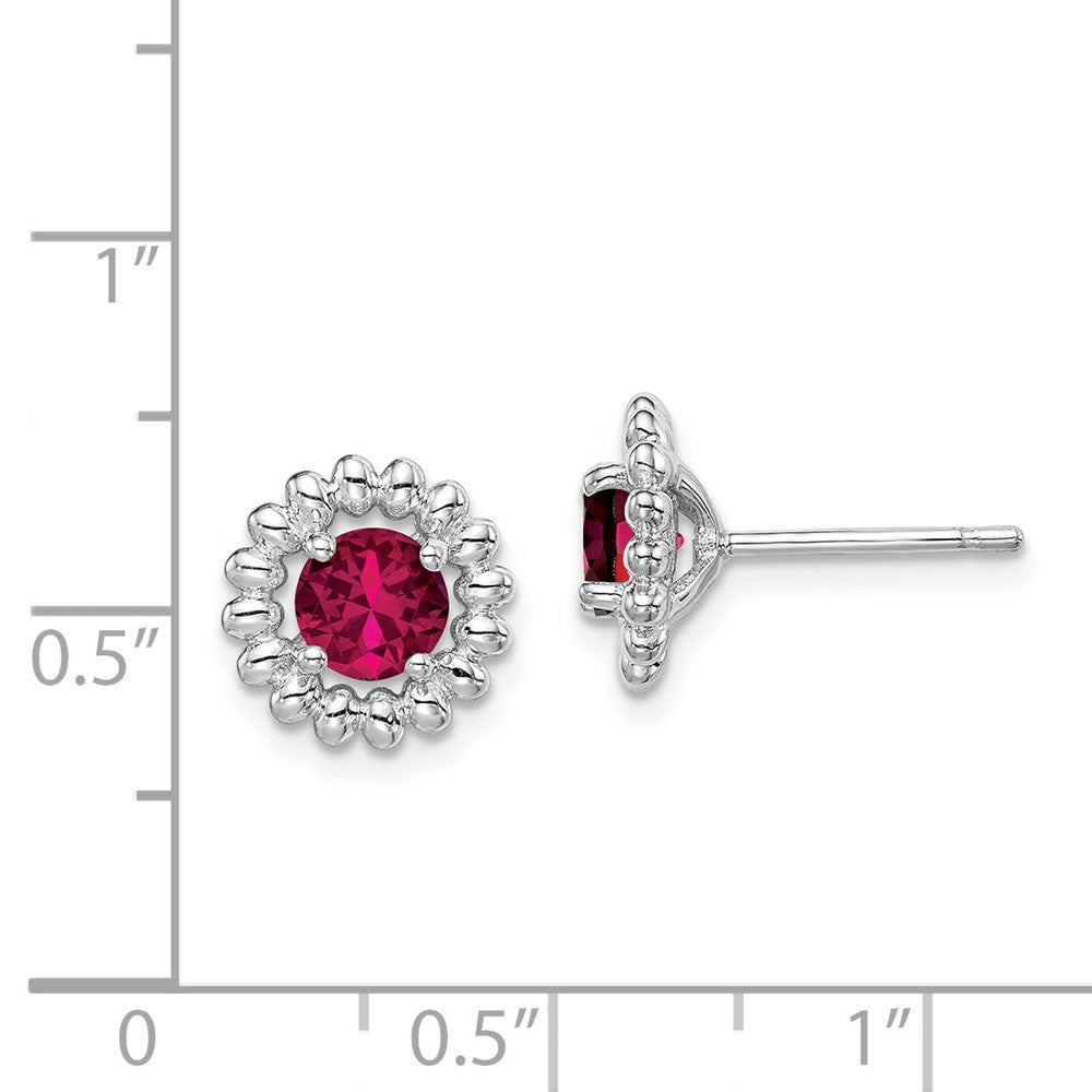 QE14495JUL Sterling Silver Rhod-plat Created Ruby Earrings