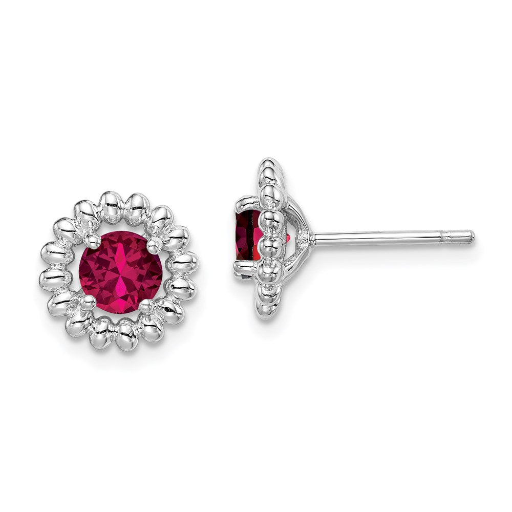 QE14495JUL Sterling Silver Rhod-plat Created Ruby Earrings