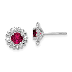 QE14495JUL Sterling Silver Rhod-plat Created Ruby Earrings