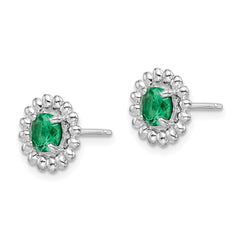 QE14495MAY Sterling Silver Rhod-plat Created Emerald Earrings