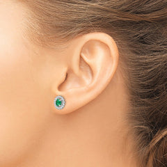 QE14495MAY Sterling Silver Rhod-plat Created Emerald Earrings