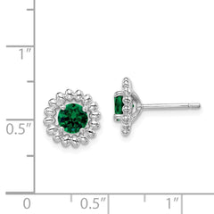 QE14495MAY Sterling Silver Rhod-plat Created Emerald Earrings