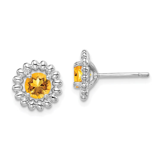 QE14495NOV Sterling Silver Rhod-plat Citrine Earrings
