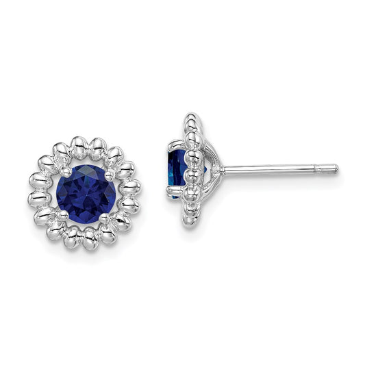 QE14495SEP Sterling Silver Rhodium-plated Created Sapphire Earrings