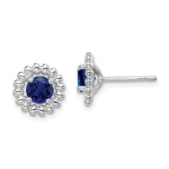 QE14495SEP Sterling Silver Rhodium-plated Created Sapphire Earrings
