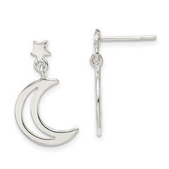 QE14501 Sterling Silver Star and Moon Dangle Earrings