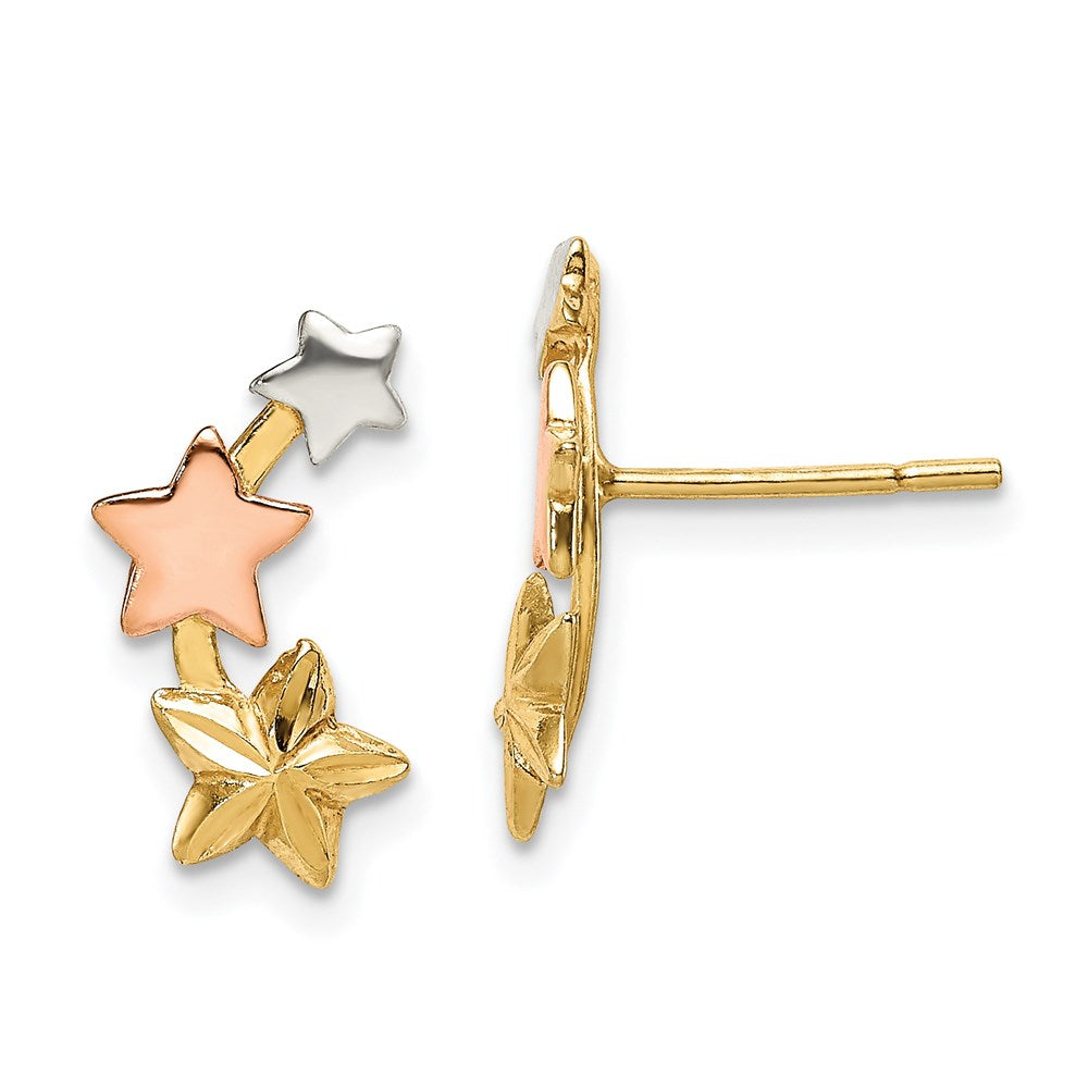 QE14510 Sterling Silver and Flash Yellow and Rose Gold Plated Star Earrings