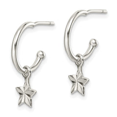 QE14512 Sterling Silver Star Dangle Hoop Earrings