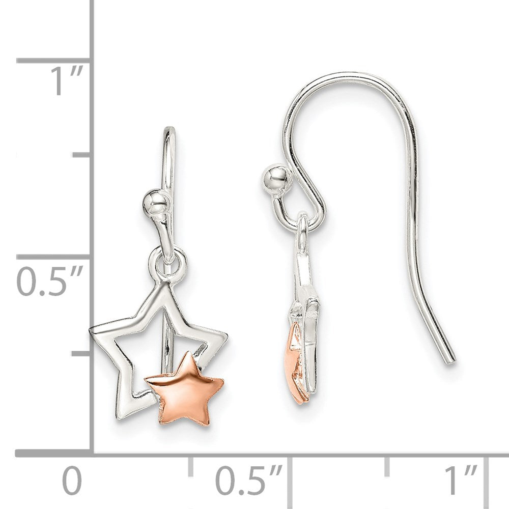 QE14515 Sterling Silver and Rose-tone Star Dangle Earrings