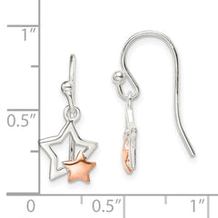 QE14515 Sterling Silver and Rose-tone Star Dangle Earrings