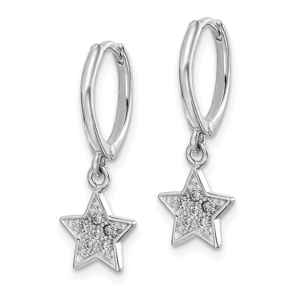 QE14521 Sterling Silver Rhodium-Plated Hoops with CZ Star Dangle Earrings