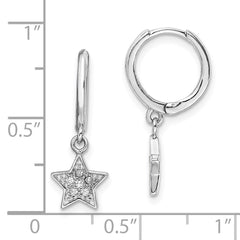 QE14521 Sterling Silver Rhodium-Plated Hoops with CZ Star Dangle Earrings