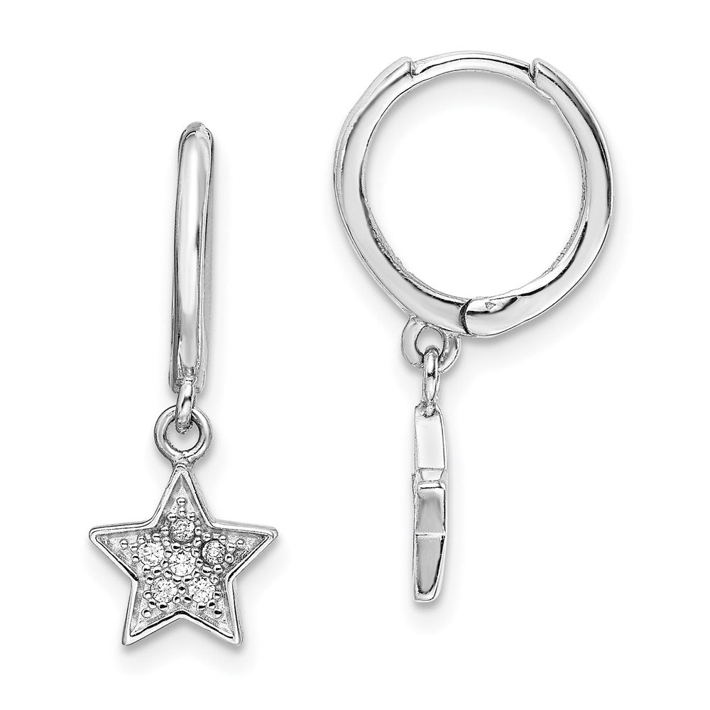 QE14521 Sterling Silver Rhodium-Plated Hoops with CZ Star Dangle Earrings