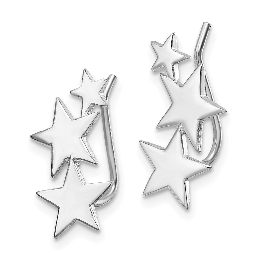 QE14524 Sterling Silver RH-plated Polished Graduating Stars Ear Climber Earrings