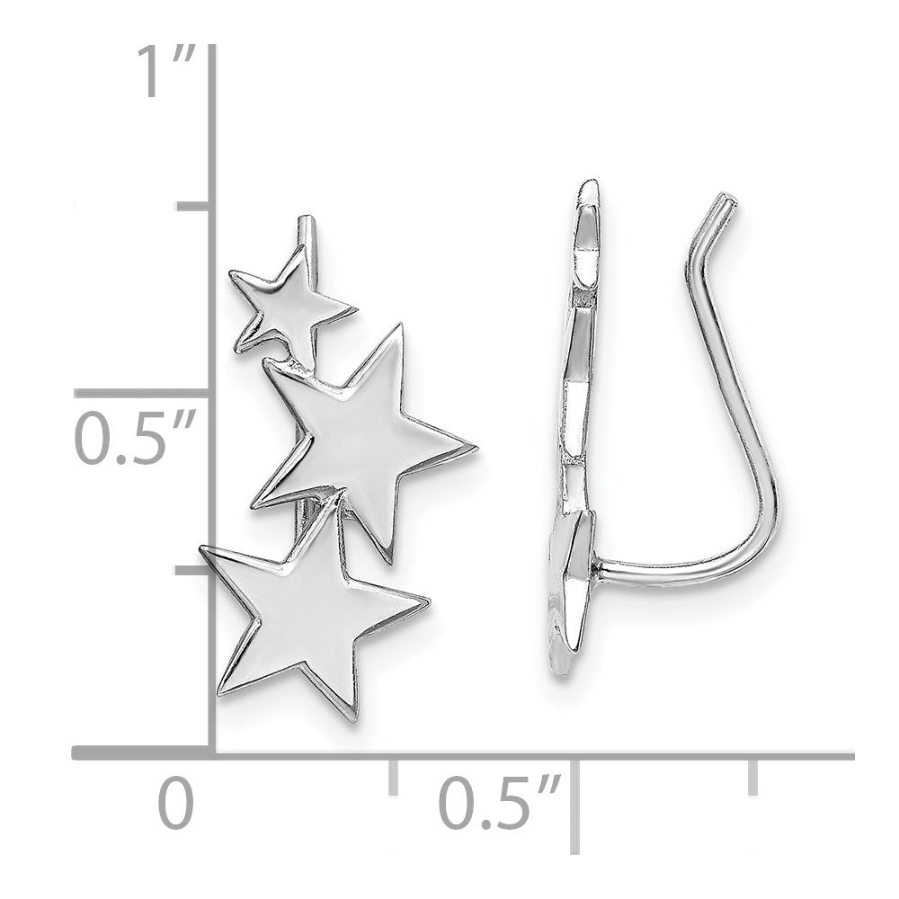 QE14524 Sterling Silver RH-plated Polished Graduating Stars Ear Climber Earrings