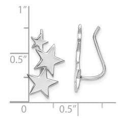 QE14524 Sterling Silver RH-plated Polished Graduating Stars Ear Climber Earrings
