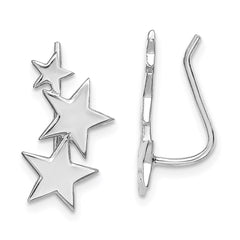 QE14524 Sterling Silver RH-plated Polished Graduating Stars Ear Climber Earrings