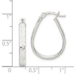 QE14547 Sterling Silver Patterned 3mm Teardrop Hoop Earrings