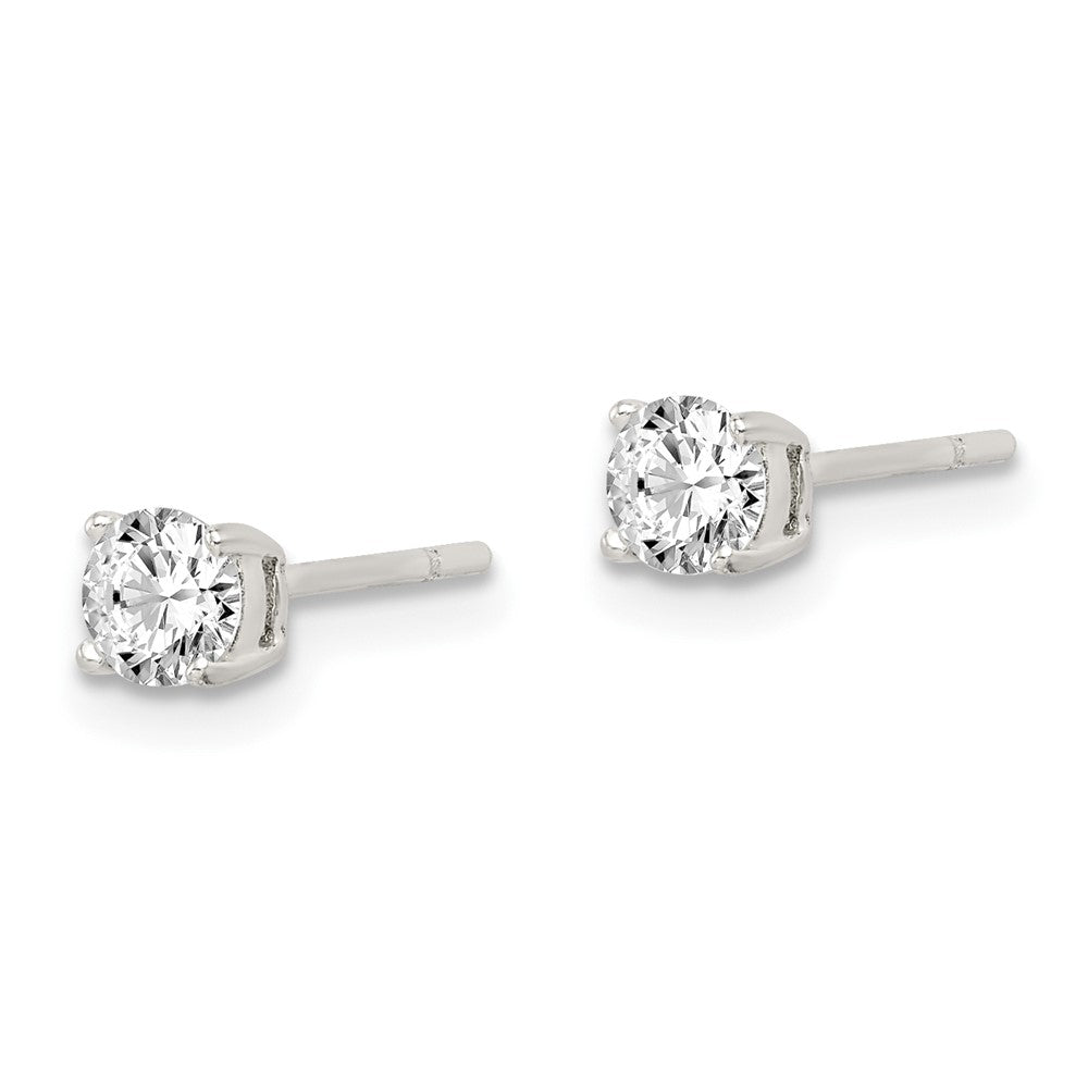 QE14558 Sterling Silver Polished 4mm Round CZ Stud Earrings