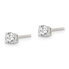 QE14558 Sterling Silver Polished 4mm Round CZ Stud Earrings