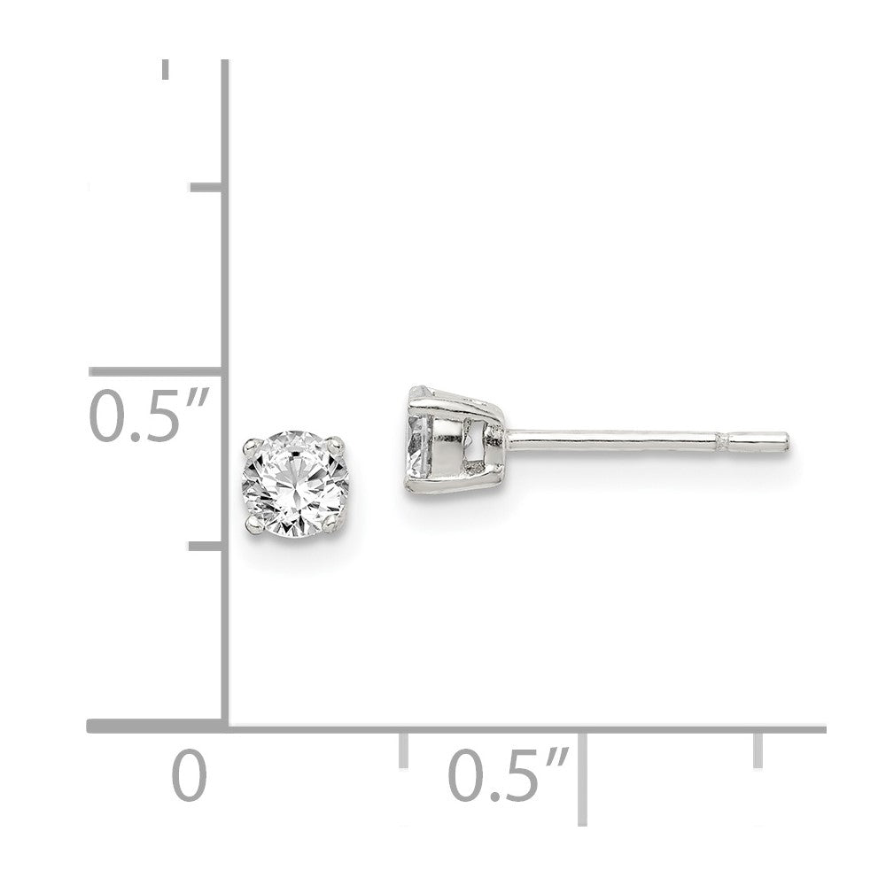 QE14558 Sterling Silver Polished 4mm Round CZ Stud Earrings