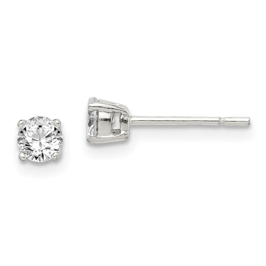 QE14558 Sterling Silver Polished 4mm Round CZ Stud Earrings