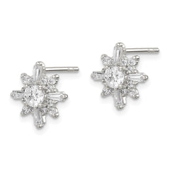 QE14566 Sterling Silver Polished CZ Snowflake Post Earrings