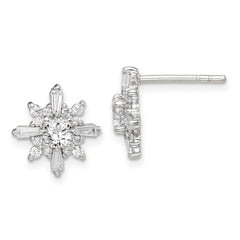 QE14566 Sterling Silver Polished CZ Snowflake Post Earrings