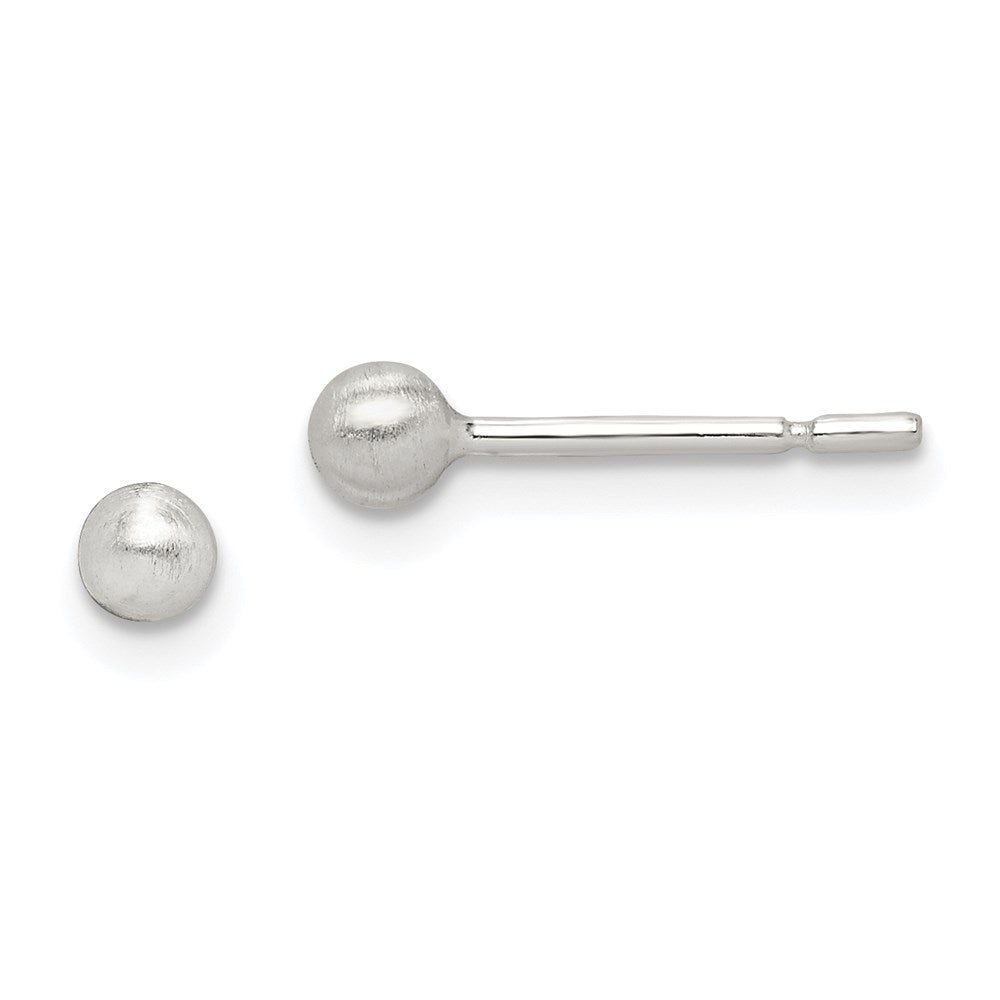 QE14577 Sterling Silver Brushed 3mm Ball Post Earrings
