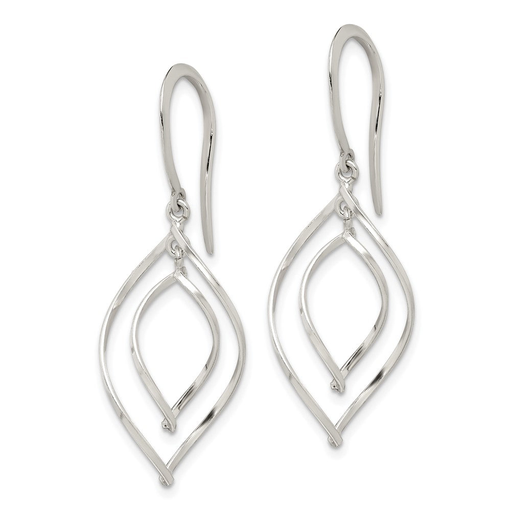 QE14580 Sterling Silver Polished Fancy Twisted Marquise Shaped Dangle Earrings