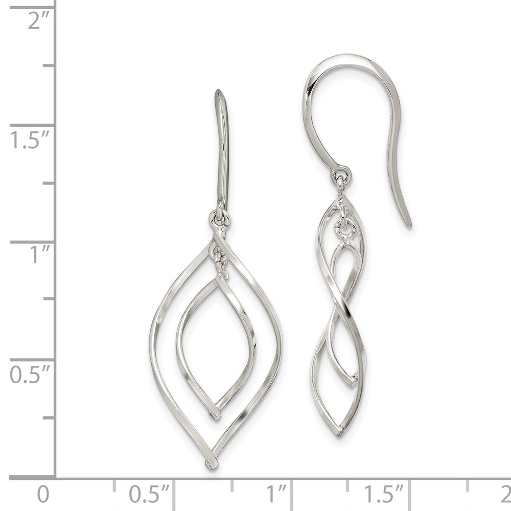 QE14580 Sterling Silver Polished Fancy Twisted Marquise Shaped Dangle Earrings