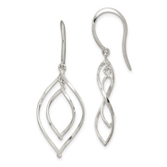 QE14580 Sterling Silver Polished Fancy Twisted Marquise Shaped Dangle Earrings