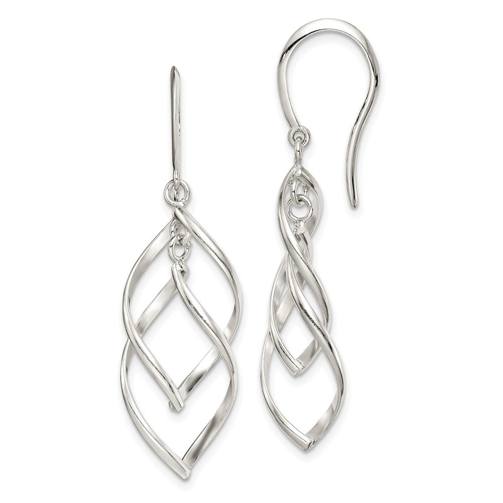 QE14582 Sterling Silver Polished Fancy Twisted Dangle Earrings