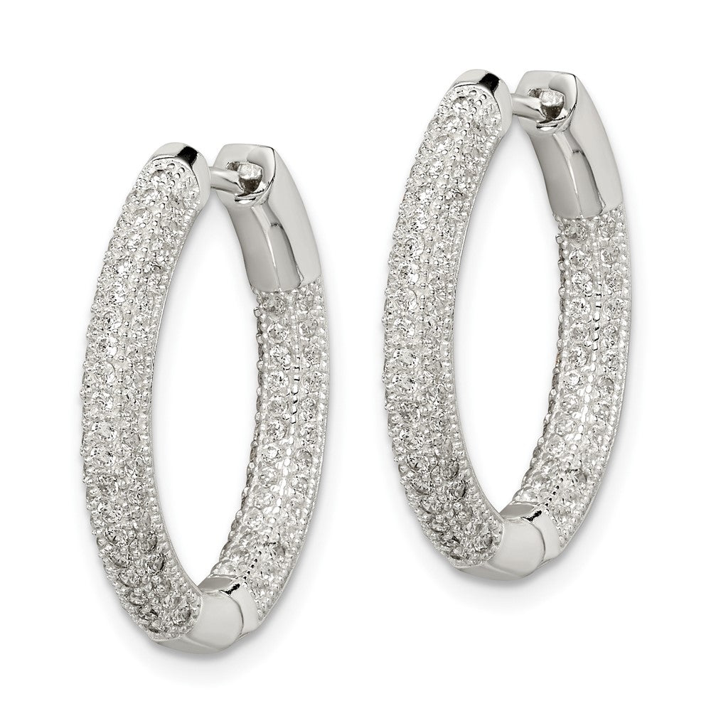QE14613 Sterling Silver CZ Hinged Hoop Earrings