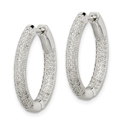 QE14613 Sterling Silver CZ Hinged Hoop Earrings