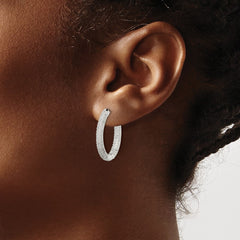 QE14613 Sterling Silver CZ Hinged Hoop Earrings