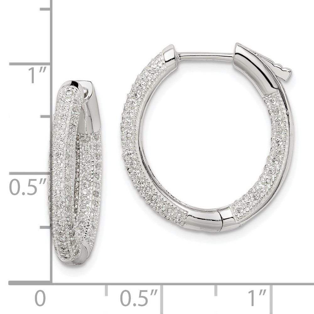 QE14613 Sterling Silver CZ Hinged Hoop Earrings