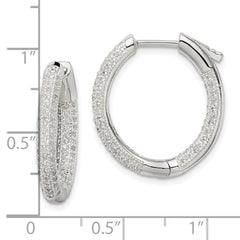 QE14613 Sterling Silver CZ Hinged Hoop Earrings