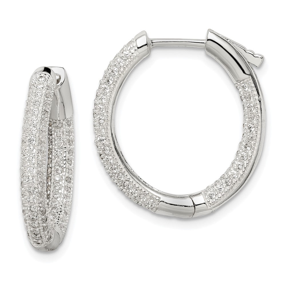 QE14613 Sterling Silver CZ Hinged Hoop Earrings