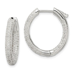 QE14613 Sterling Silver CZ Hinged Hoop Earrings