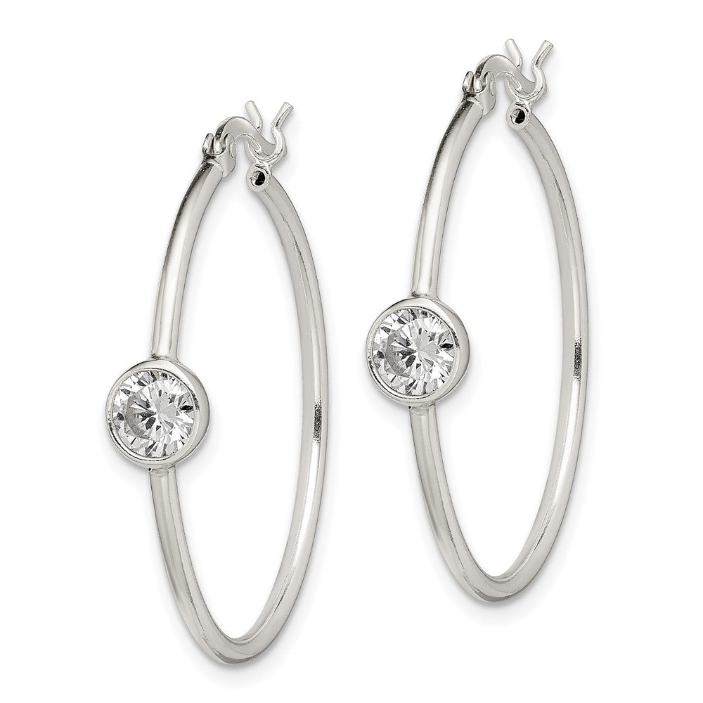 QE14636 Sterling Silver CZ Polished Hoop Earrings