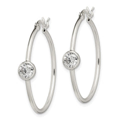 QE14636 Sterling Silver CZ Polished Hoop Earrings