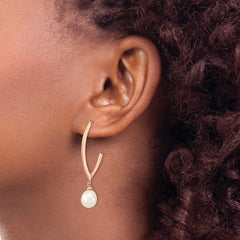 QE14650 Sterling Silver Rose-tone 18k Flash Gold-plated 8-9mm White Rice Freshwater Cultured Pearl Post Dangle Earrings