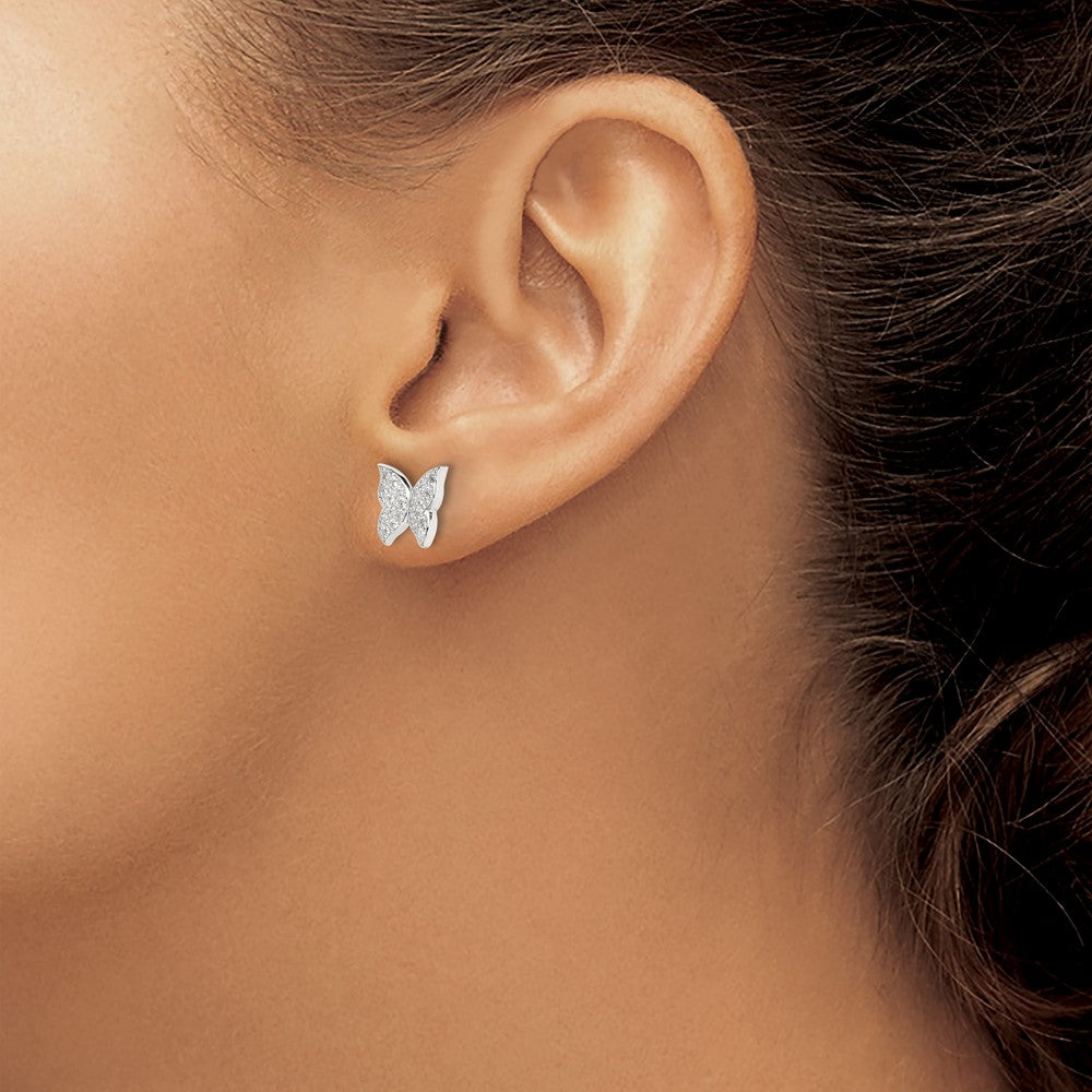 QE14652 Sterling Silver CZ Butterfly Post Earrings
