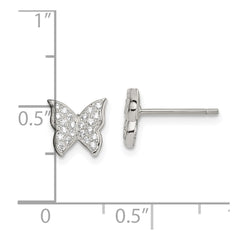 QE14652 Sterling Silver CZ Butterfly Post Earrings