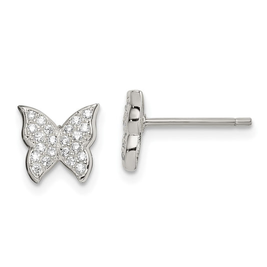 QE14652 Sterling Silver CZ Butterfly Post Earrings