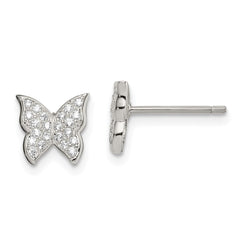 QE14652 Sterling Silver CZ Butterfly Post Earrings