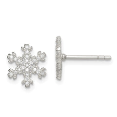 QE14653 Sterling Silver CZ Snowflake Post Earrings